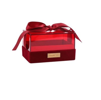 Caja de regalo de papel con cinta de acrílico personalizado con tapa de tapa caja de chocolate transparente