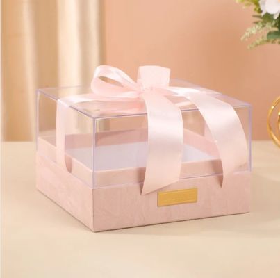 Caja de regalo de papel con cinta de acrílico personalizado con tapa de tapa caja de chocolate transparente