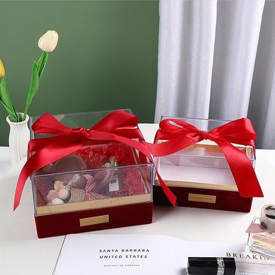 Caja de regalo de papel con cinta de acrílico personalizado con tapa de tapa caja de chocolate transparente