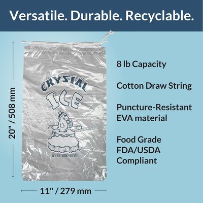 Congelador plástico Cubo de hielo Bolsa de plástico personalizada Durable Reutilizable Bolsas de mercancía de 10 libras