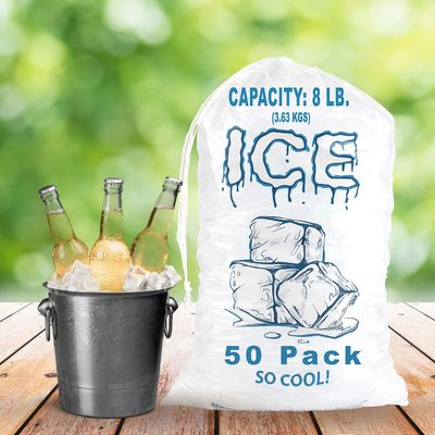 Bolsas de hielo de plástico biodegradables duraderas reutilizables de 10 libras personalizadas para el almacenamiento de cubos de hielo