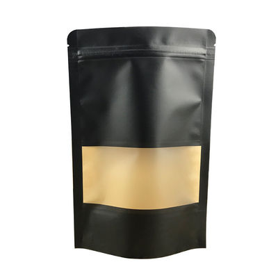 Logotipo personalizado Bolso de plástico negro Embalaje de alimentos con ventana de grabado de impresión Tamaño opcional