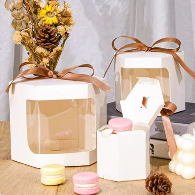 Caja de tarta de cartón blanco personalizada con ventana 4 y 6 agujeros Caja de embalaje de tartas