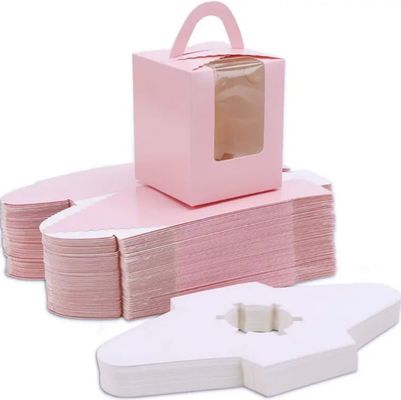 Caja de embalaje portátil con tapa e inserción de ventana de color rosa personalizado