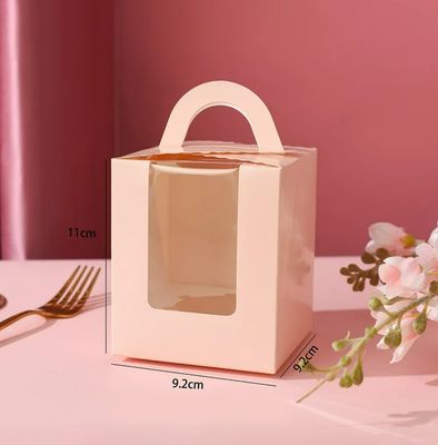 Caja de embalaje portátil con tapa e inserción de ventana de color rosa personalizado
