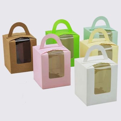 Caja de embalaje portátil con tapa e inserción de ventana de color rosa personalizado