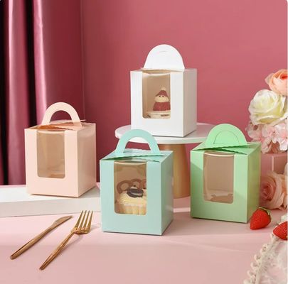 Caja de embalaje portátil con tapa e inserción de ventana de color rosa personalizado