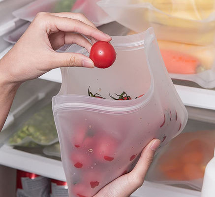 Bolsa de almacenamiento de alimentos de silicona a prueba de fugas reutilizable con tapa de cremallera y diseño de sellado automático