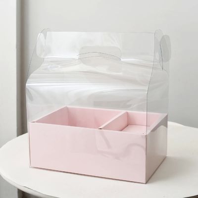 Cajas de pastel de flores transparentes de bricolaje de PVC para bodas, Navidad, cumpleaños, embalaje de regalo con asas