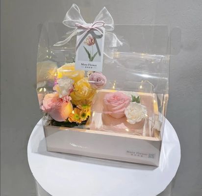 Cajas de pastel de flores transparentes de bricolaje de PVC para bodas, Navidad, cumpleaños, embalaje de regalo con asas