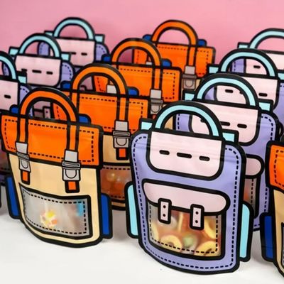 Bolsa de autocierre con ventana abierta para envases en forma de dibujos animados de bocadillos y dulces