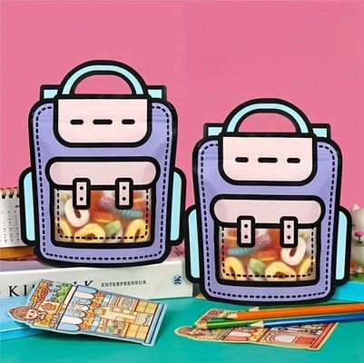 Bolsa de autocierre con ventana abierta para envases en forma de dibujos animados de bocadillos y dulces