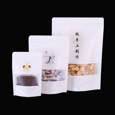 Bolsas de papel Kraft con su propio diseño y ventana y sello térmico y tapa de cremallera