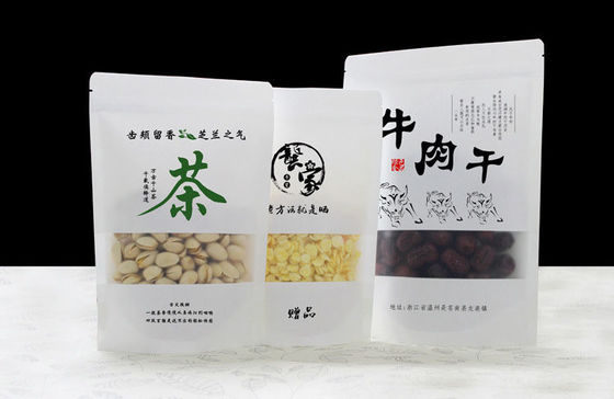Bolsas de papel Kraft con su propio diseño y ventana y sello térmico y tapa de cremallera