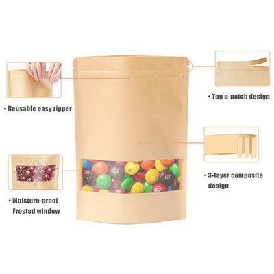 Bolsa de papel Kraft marrón/blanco desechable para almacenamiento de alimentos Embalaje con cierre por cerradura impreso a medida