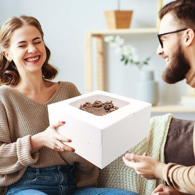 Pedido personalizado aceptado 12 x 12 x 6 pulgadas cuadrada caja de tarta de cartón con ventana
