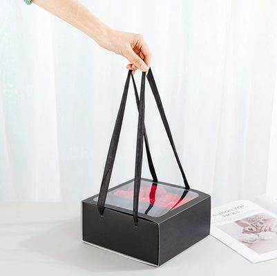 Embalaje Caja de flores regalo con mango Diseño cuadrado personalizado Ventana transparente de PVC