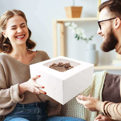 Caja de panadería de papel blanco con cartón cuadrado de ventana Caja de pastel desechable