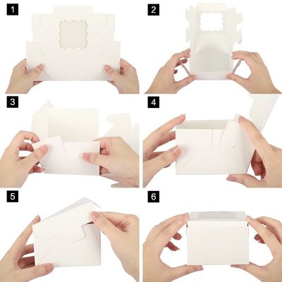 Pequeñas golosinas Cajas blancas de galletas de panadería con ventana 4x4x2.5 pulgadas Embalaje personalizado