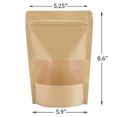 Bolsa de papel Kraft marrón con cierre de cremallera para fácil manejo y almacenamiento