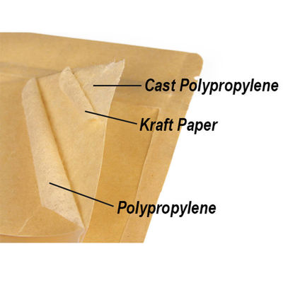 Bolsa de papel Kraft marrón con cierre de cremallera para fácil manejo y almacenamiento