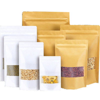 Bolsa de embalaje de alimentos de papel Kraft con cierre de cremallera con diseño autoportante y material PE