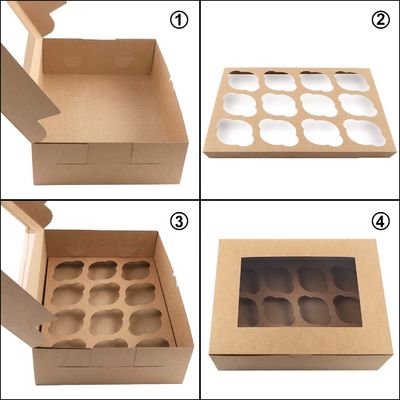 Industria alimentaria Papel Kraft marrón 12 cuentas Panadería Caja de transporte para muffins Pastelería Cupcake