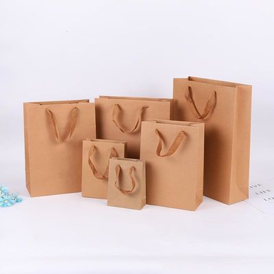 Gravnre Impresión Bolsa de papel Kraft reciclable para productos del hogar Compras de comestibles