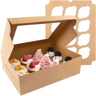 Envasado de ventana Panadería Caja de pastel con inserciones 12 agujeros soporte de pastel en papel Kraft