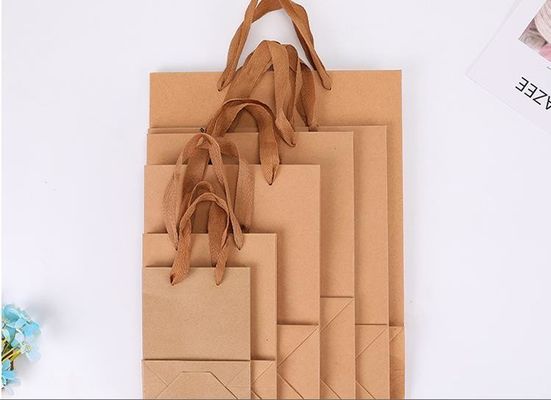 Gravnre Impresión Bolsa de papel Kraft reciclable para productos del hogar Compras de comestibles
