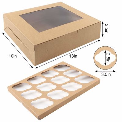 Envasado de ventana Panadería Caja de pastel con inserciones 12 agujeros soporte de pastel en papel Kraft