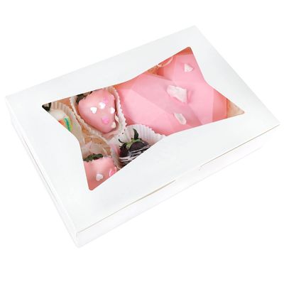 Blanco 12 x 12 x 12 galletas Pastelería Embalaje postres Torta rosquilla caja con ventana transparente