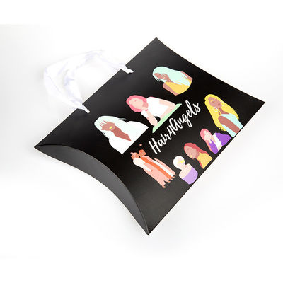 Bolsas de papel personalizadas para extensiones de cabello Embalaje Caja de almohada Kraft con mango de longitud de la mano