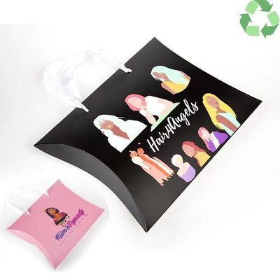 Bolsas de papel personalizadas para extensiones de cabello Embalaje Caja de almohada Kraft con mango de longitud de la mano