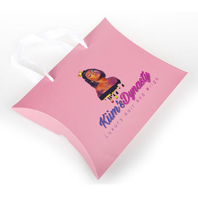 Bolsas de papel personalizadas para extensiones de cabello Embalaje Caja de almohada Kraft con mango de longitud de la mano