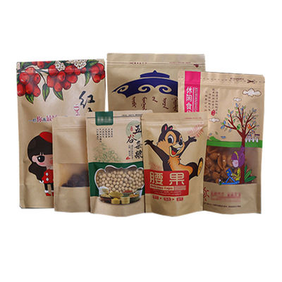 Impresión de logotipo personalizado Material de grado alimenticio Bolsa de papel Kraft marrón máquina de hacer con ventana