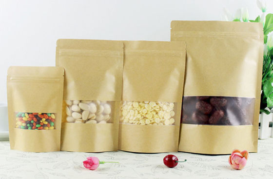Impresión de logotipo personalizado Material de grado alimenticio Bolsa de papel Kraft marrón máquina de hacer con ventana