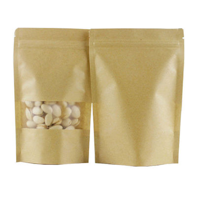 Pedido personalizado aceptado Bolsa de papel Kraft certificada SGS con ventana y cremallera