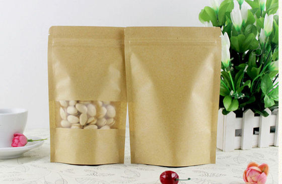 Pedido personalizado aceptado Bolsa de papel Kraft certificada SGS con ventana y cremallera