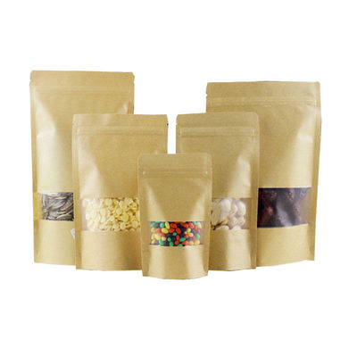 Pedido personalizado aceptado Bolsa de papel Kraft certificada SGS con ventana y cremallera