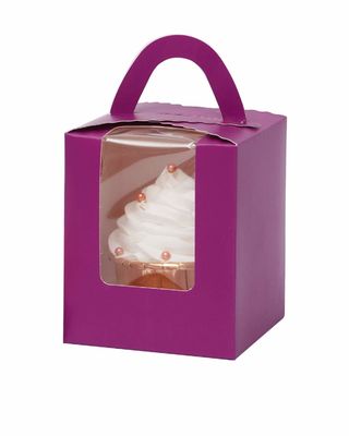 2.5 pulgadas de altura logotipo personalizado transparente de plástico taza de tarta caja con ventana inserción y mango