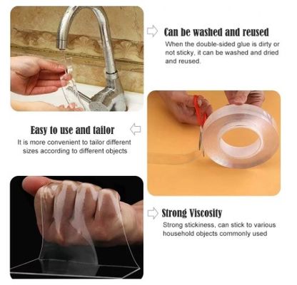 3 metros de cinta adhesiva de doble cara transparente y reutilizable para sellar alfombras y puertas